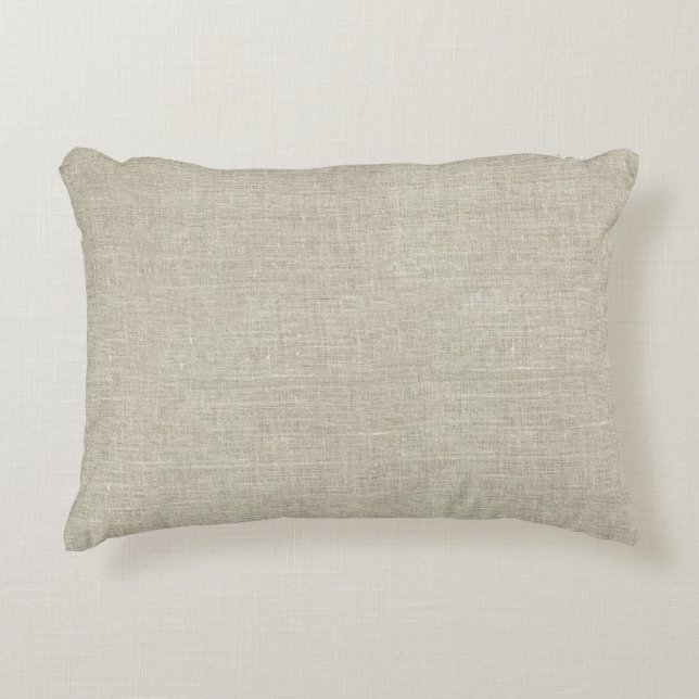 Rustic Beige Linen Printed Accent Pillow (Front)