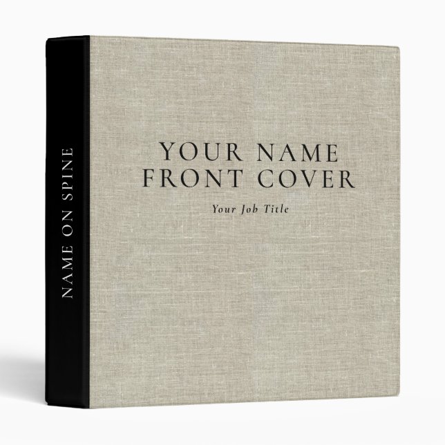 Rustic Beige Linen Printed Custom Professional 3 Ring Binder (Front/Spine)