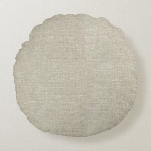 Rustic Beige Linen Printed Round Pillow