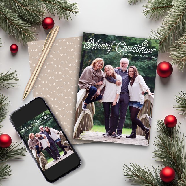 Rustic Beige Minimal Merry Christmas Script Photo Holiday Card (Rustic Beige Minimal Merry Christmas Script Photo Holiday Card)