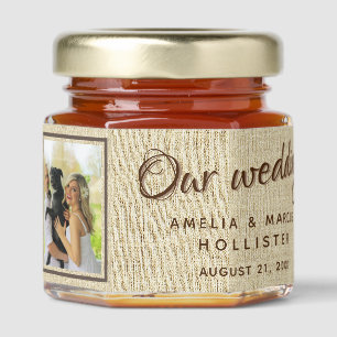 Rustic Beige Our Wedding Photo Honey Jar Favors