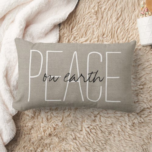 Rustic Beige Peace on Earth Lumbar Pillow