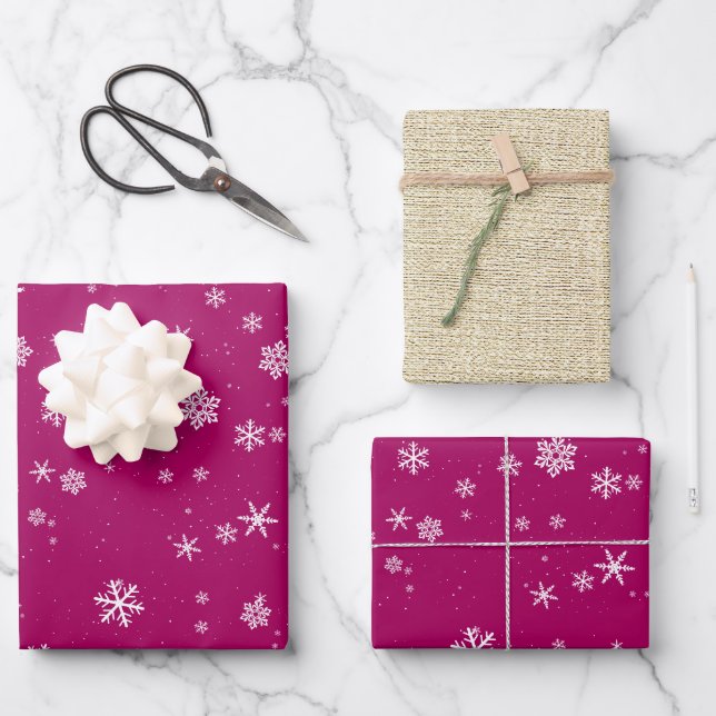 Rustic Beige Purple Snowflakes Christmas Holidays  Wrapping Paper Sheets (Front)