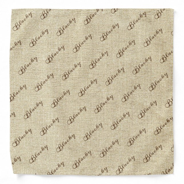 Rustic Beige Script Dog Name Pattern Bandana (Front)