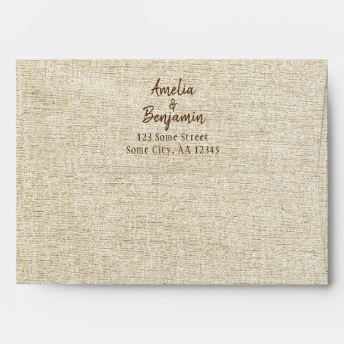 Rustic Beige Script Return Address Wedding Envelope