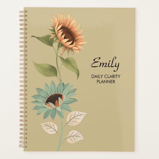 Rustic Beige Sunflower Daily Clarity Planner (Front)