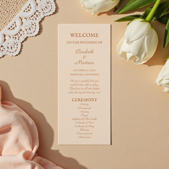 Rustic Beige Terra Cotta Autumn Wedding Program (Creator Uploaded)