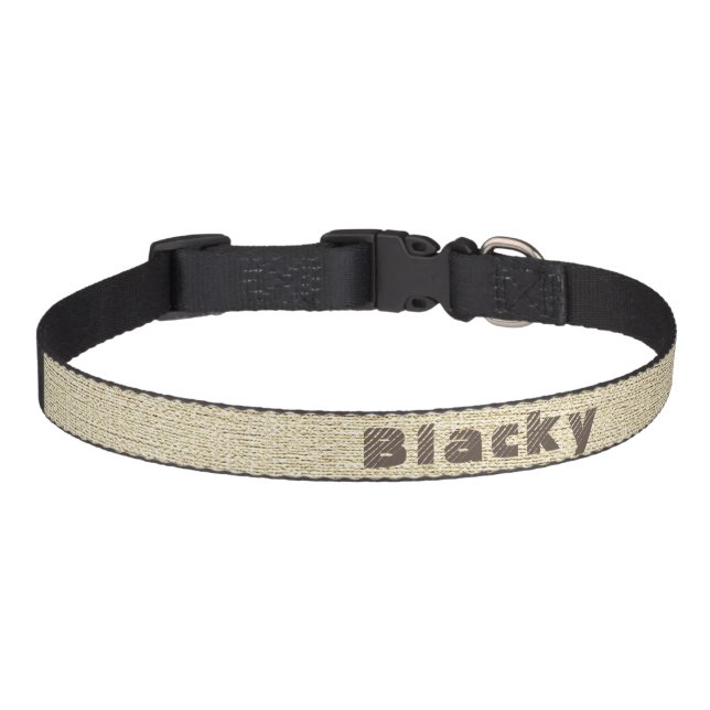Rustic Beige Texture Dog`s Name Pet Collar (Front)