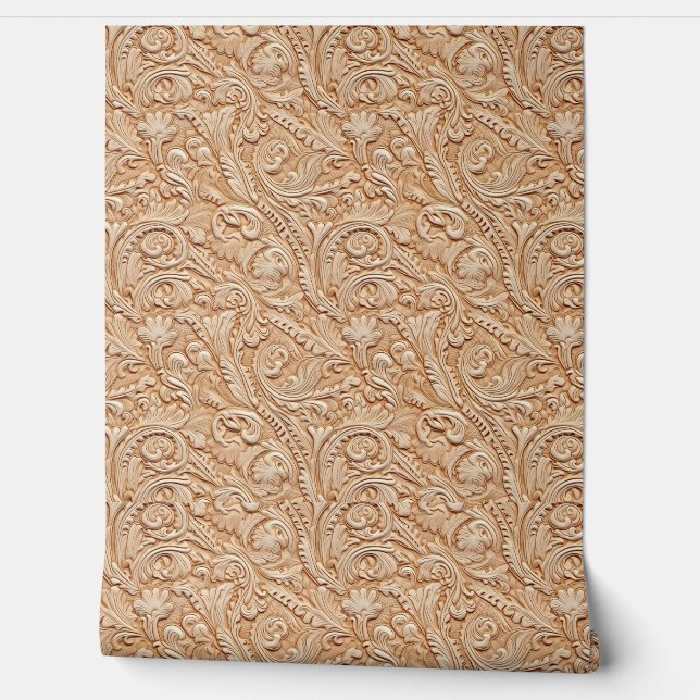 Rustic beige tooled leather  wallpaper  (Unrolling)