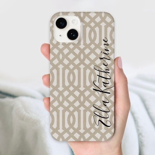 Rustic Beige Trellis Monogram Case_Mate iPhone 14 Case