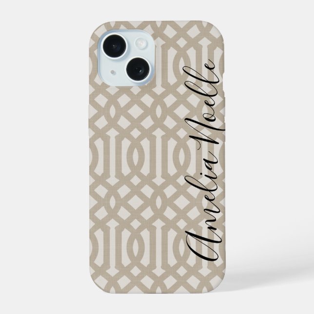 Rustic Beige Trellis Monogram Iphone Case (Back)