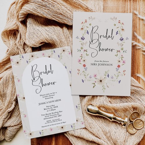 Rustic Beige Watercolor Wildflower Bridal Shower  Invitation