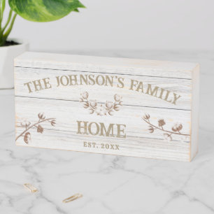 Rustic Beige White Family Name Wooden Box Sign