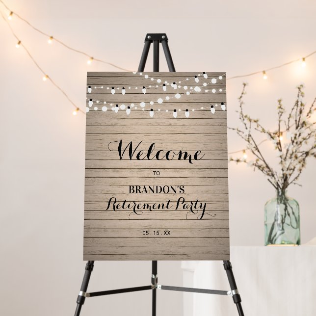 Rustic Beige Wood Retirement Party Welcome Sign (In Situ (Stand))