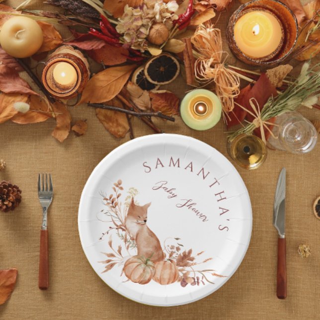 Rustic Beige Woodland Fox Pumpkin Party  Paper Plates (Creator Uploaded)