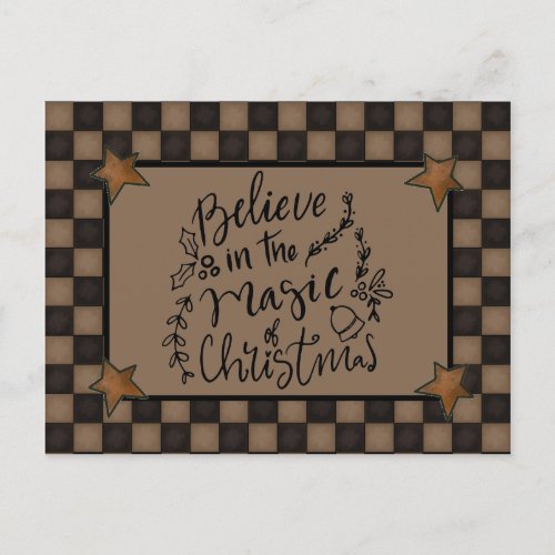 Rustic Believe in the Magic of Christmas Script  Holiday Postcard