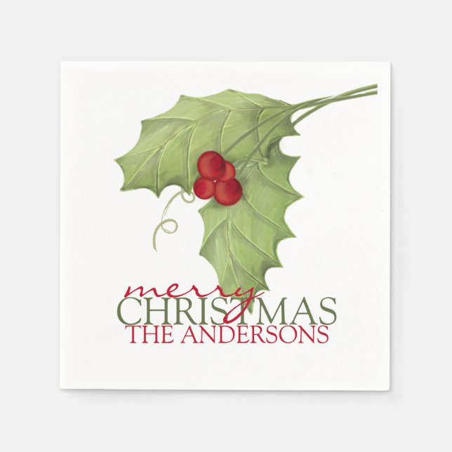 Rustic Berries Botanical Greenery Custom Family Napkins (Front)