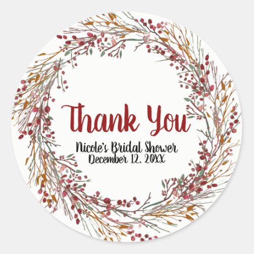 Rustic Berries Leaves Holiday Wreath Winter Favor Classic Round Sticker