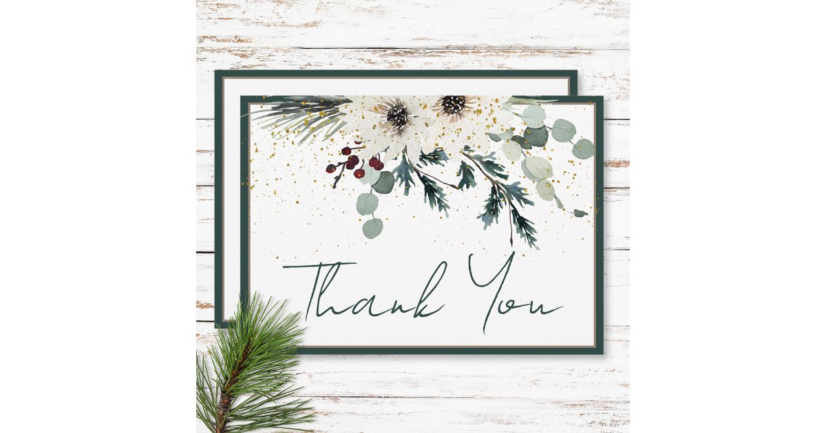 Rustic Berries Winter Floral Wedding Thank You Card | Zazzle
