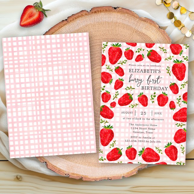 Rustic Berry First Red Strawberry 1st Birthday Invitation (Creator Uploaded)