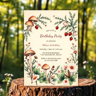 Rustic Berry Nature Mushroom Woodland 1st Birthday