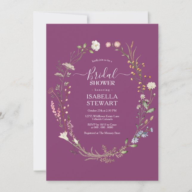 Rustic Berry Purple Wildflower Boho Bridal Shower Invitation (Front)
