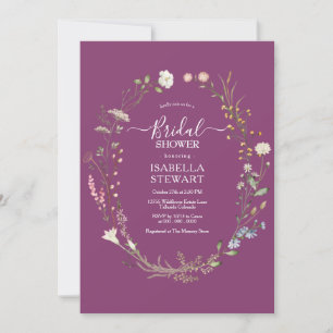 Rustic Berry Purple Wildflower Boho Bridal Shower Invitation