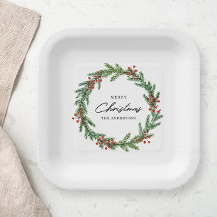 Rustic Berry Wreath Christmas Holiday Paper Plates