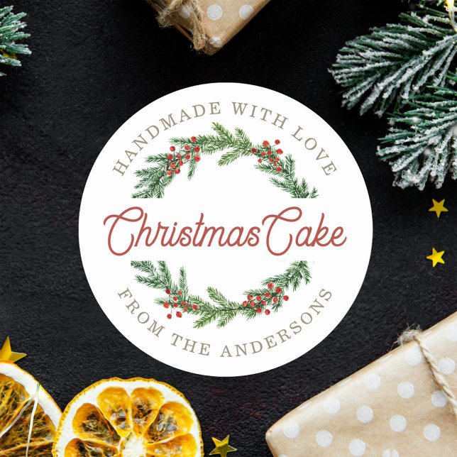 Rustic Berry Wreath Holiday Baking Gift Classic Round Sticker (Creator Uploaded)