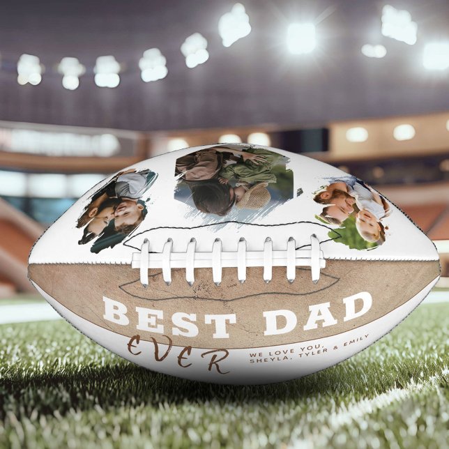 Rustic Best Dad 3 Photo Collage Father`s Day  Football (Creator Uploaded)