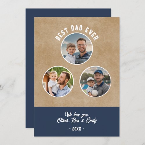Rustic Best Dad 3 Photos Fathers Day Keepsake  Card