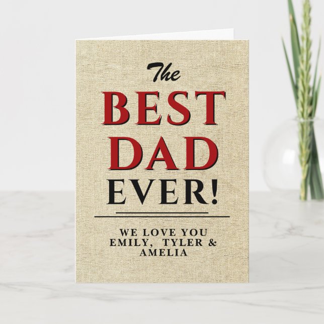 Rustic Best Dad Black Red Typography Father`s day Card (Front)