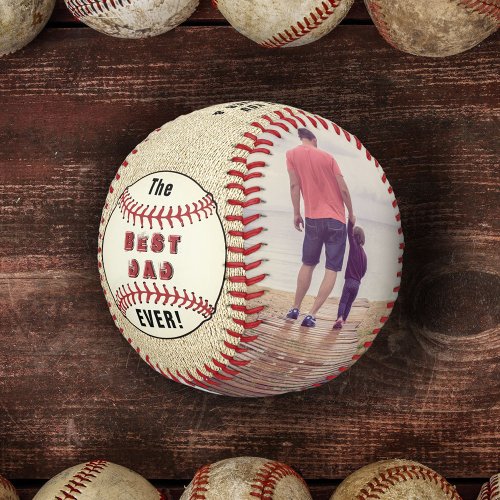 Rustic Best Dad Ever 2 Photo Collage Baseball