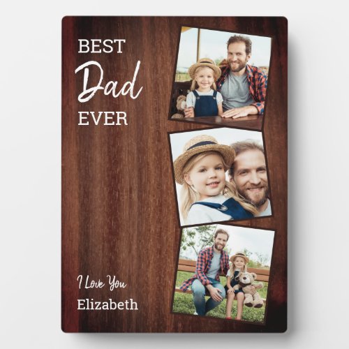 Rustic Best DAD Ever Country Wood Custom 3 Photo Plaque - Surprise dad this fathers day with a personalized 3 photo plaque.  
"Best DAD Ever" Personalize this dad plaque with favorite photos, message and name.. Visit our collection for the best dad father's day gifts and personalized dad gifts. COPYRIGHT © 2020 Judy Burrows, Black Dog Art - All Rights Reserved. Rustic Best DAD Ever Country Wood Custom 3 Photo plaque