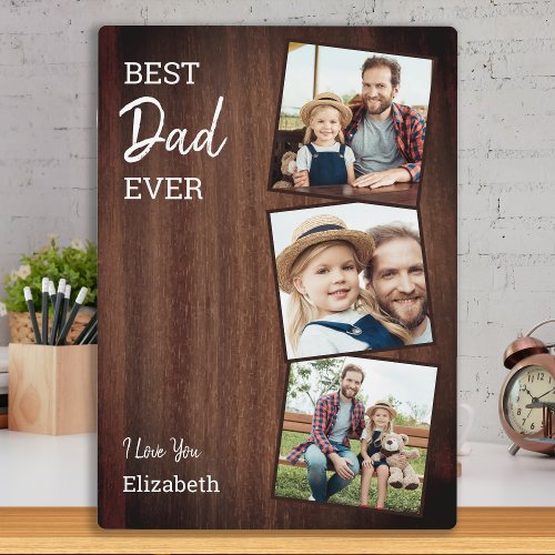 Rustic Best DAD Ever Country Wood Custom 3 Photo Plaque