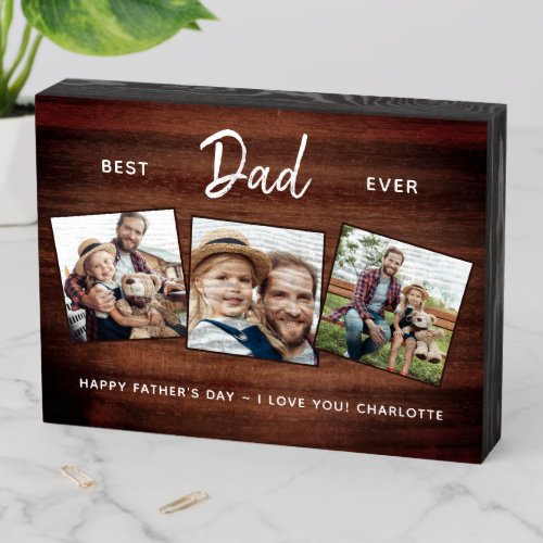 Rustic Best DAD Ever Custom 3 Photo Father's Day Wooden Box Sign - Surprise dad this fathers day with a personalized 3 photo plaque.  
"Best DADDy Ever" Personalize this dad plaque with favorite photos, message and name.. Visit our collection for the best dad father's day gifts and personalized dad gifts. COPYRIGHT © 2020 Judy Burrows, Black Dog Art - All Rights Reserved. Rustic Best DAD Ever Custom 3 Photo Father's Day Wooden Box Sign