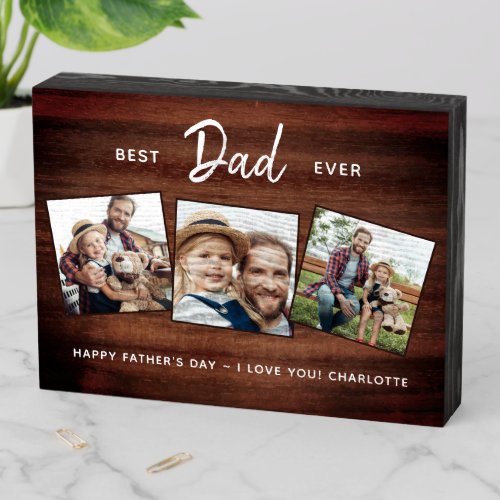 Rustic Best DAD Ever Custom 3 Photo Fathers Day Wooden Box Sign