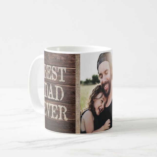 Rustic Best Dad Ever Custom Photo Birthday Coffee Mug (Front Left)