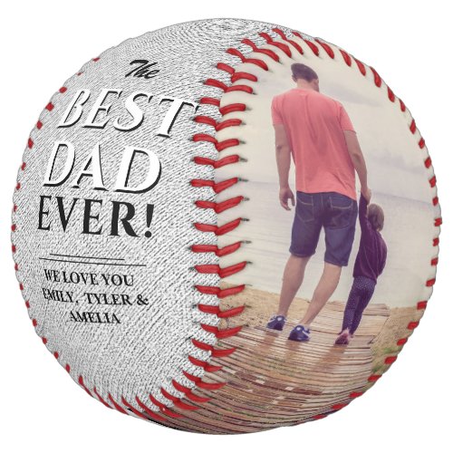 Rustic Best Dad Ever Father`s Day 2 Photo Collage Softball - Rustic Best Dad Ever Father`s Day 2 Photo Collage Softball. The background is rustic grey texture and the text is a trendy black and white typography. The best dad ever two photo template softball. Personalize it with 2 favorite photos and your names. You can change any text on the softball or erase it. This modern custom and personalized softball is a perfect gift for a dad, a new dad or grandfather on a Father`s Day, birthday or Christmas and is a sweet keepsake.