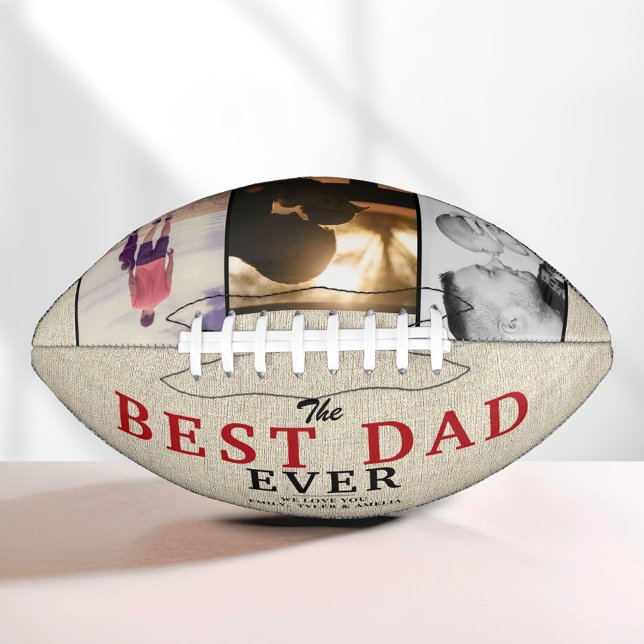 Rustic Best Dad Ever Father`s Day 3 Photo Collage Football (Creator Uploaded)