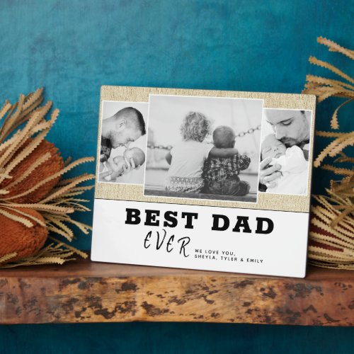 Rustic Best Dad Ever Fathers Day 3 Photo Collage Plaque