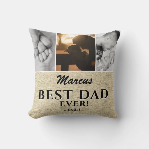 Rustic Best Dad Ever Fathers Day 3 Photo Collage Throw Pillow