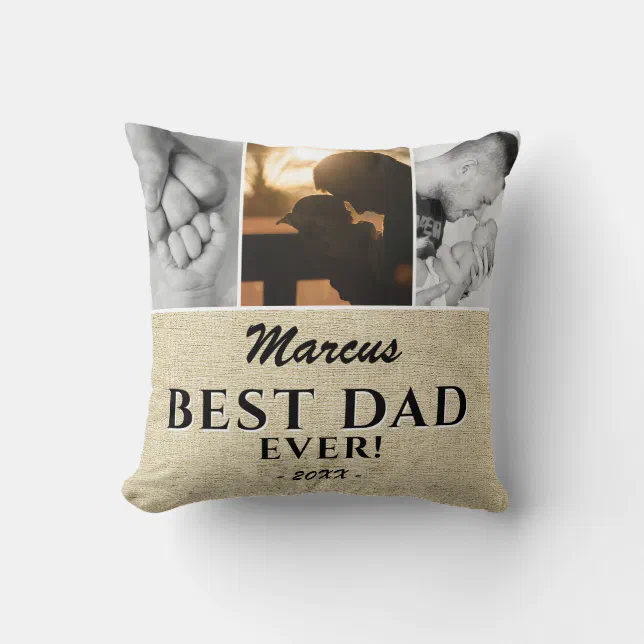 Rustic Best Dad Ever Father`s Day 3 Photo Collage Throw Pillow | Zazzle