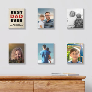 Rustic Best Dad Ever Father`s Day 5 Photo Collage Acrylic Photo Tile