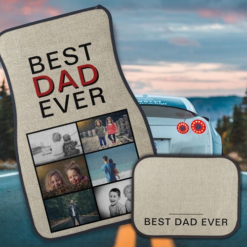 Rustic Best Dad Ever Fathers Day 6 Photo Collage Car Floor Mat