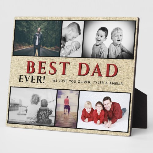 Rustic Best Dad Ever Fathers day 6 Photo Collage Plaque