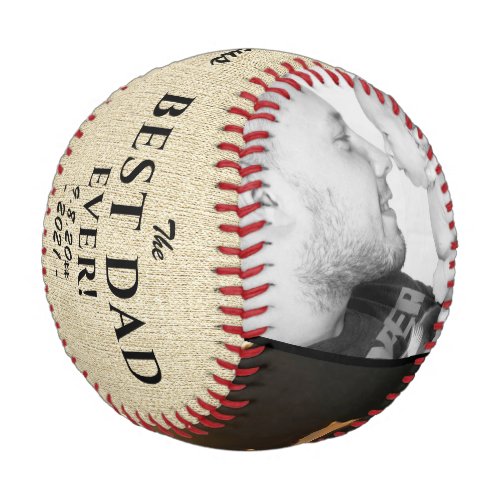 Rustic Best Dad Ever Fathers Day Keepsake 3 Photo Baseball