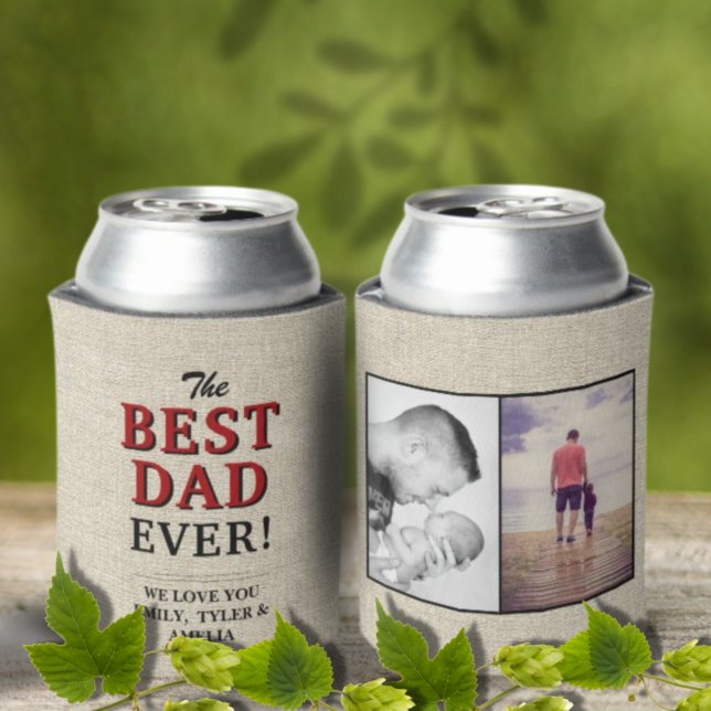 Rustic Best Dad Ever Father`s Day Photo Collage Can Cooler (Creator Uploaded)
