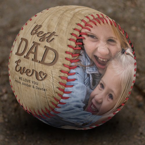 Rustic Best Dad Ever Photo Baseball
