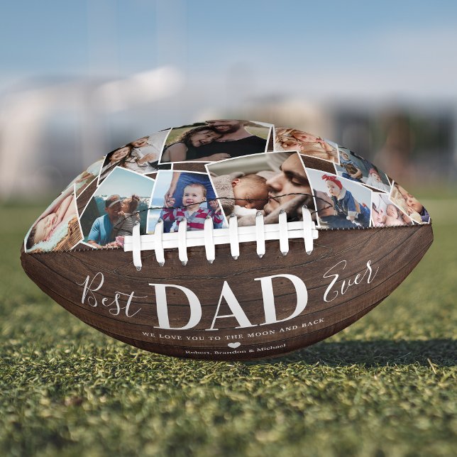 Rustic “Best Dad Ever” Photo Collage Football Gift (Creator Uploaded)
